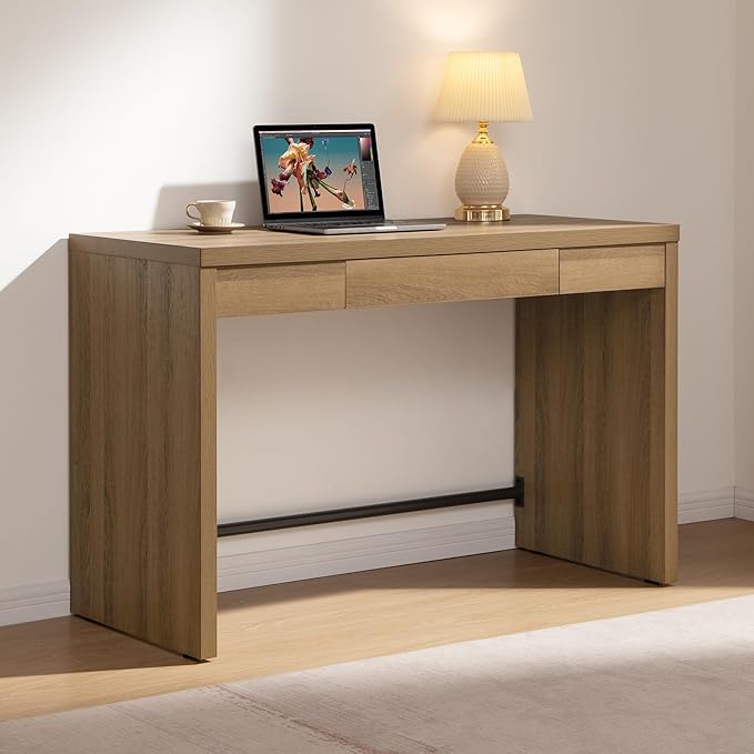 SICOTAS Computer Desk Writing Table - 47-Inch Home Office Executive Desk with Drawer, Farmhouse Study Desk with Storage,Boho Makeup Vanity Table for Bedroom Dormitory (Reclaimed Caramel Oak, 1 Piece)