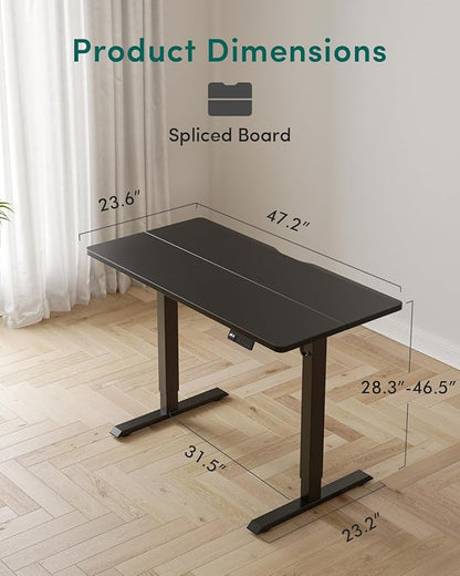 CubiCubi 48 x 24 Inches Electric Standing Desk, Height Adjustable Sit to Stand Desk, Home Office Table with Splice Board, Black