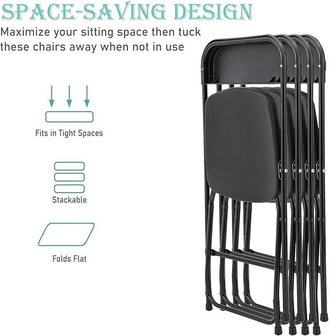 20 Pack Black Plastic Folding Chairs, Portable Stackable Commercial Party Folding Chairs with Steel Frame 350lbs for Home Office Outdoor Indoor Office Wedding Party Events