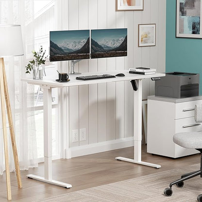 One-Piece Electric Standing Desk, 48 x 24 Inch Adjustable Height Sit to Stand Up Desk for Home Office, Work & Study, White Frame & White Desktop (2 Packages)