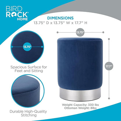 BIRDROCK HOME Round Ottoman Foot Stool – Soft Padded Modern Stool Design – Ideal for Living Room, Bedroom – Compact Footrest, Vanity Chair, Small Furniture – Foam Seating, Decorative Accent (Blue)