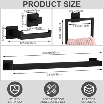Gisafai 35 Pcs Bathroom Hardware Accessories Set 23.6 Inch Bath Towel Bar Kit Stainless Steel Bathroom Hardware Set Towel Racks Ring Hooks Paper Holder for Wall Mounted (Black)