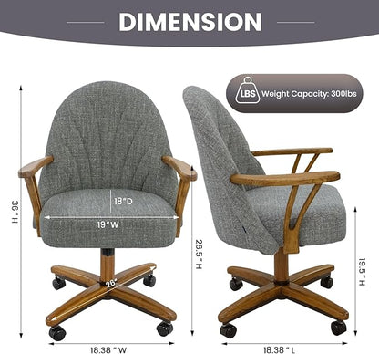 Chromcraft Set of 4 Swivel Tilt Chairs, Luxe Wooden Arm All-Metal Pedestal Base Chairs with Wheels for Kitchen