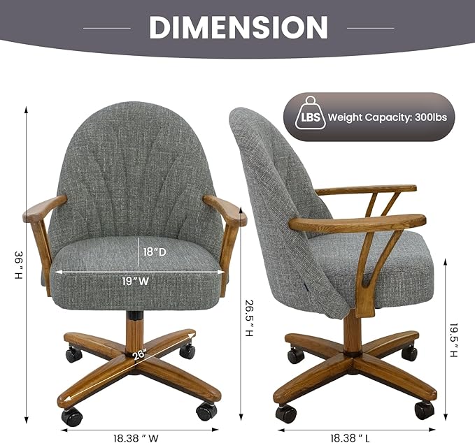Chromcraft Set of 2 Swivel Tilt Chairs, Luxe Wooden Arm All-Metal Pedestal Base Chairs with Wheels for Kitchen