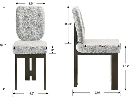 Modern Boucle Dining Chairs Set of 2, Farmhouse Sherpa Upholstered Wooden Kitchen Chairs with Back, Side Armless Dining Room Chairs with Brown Wood Legs for Kitchen Restaurant, Gray