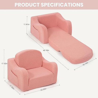 Comfy Toddler Chair & Kids, 2-in-1 Soft Couch Fold Out for Kids, Toddler Chairs Comfy 1-3 Years Old, Convertible Plush Sofa to Lounger for Girls and Boys, Pink