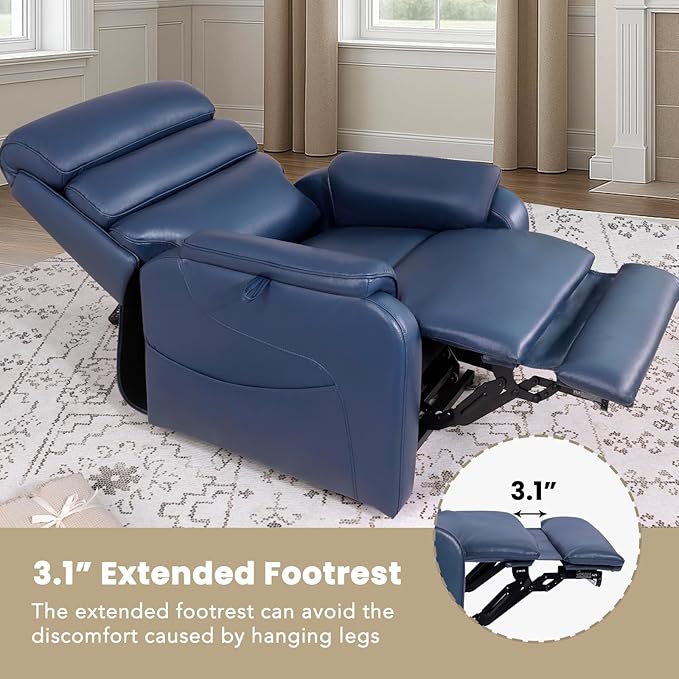 EONIX Large Lay Flat Power Lift Recliner Chair for Elderly, Oversized Electric Lift Chairs, 400lbs Heavy Duty Power Recliner with Heat and Massage, SLRY022063, Navy Blue