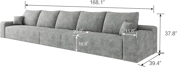 168.1" Oversized Modular Sectional Sofa Upholstered Couches, 5-Seat Cloud Couch for Livingroom Apartments,Deep Seat Pet-Friendly Fabric, No Assembly Required (Gray)