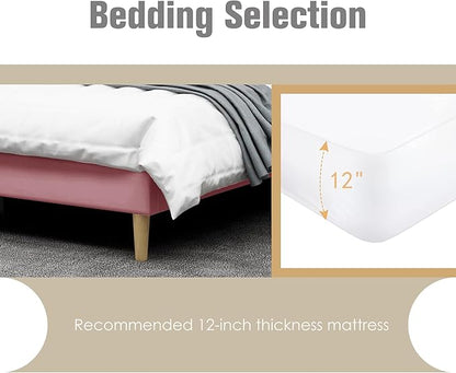 AGARTT Upholstered Platform Bed Frame Twin Size with Headboard and Footboard/Wooden Slats Support/No Box Spring Needed/Easy Assembly,Pink Velvet