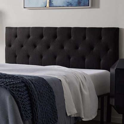 Lucid Mid-Rise Upholstered Headboard - Diamond Tufted - Padded Polyester - Adjustable Height from 34” to 46” - Easy Assembly - Bed Frame or Wall Mount - Sturdy - Black - Twin / Twin XL Size