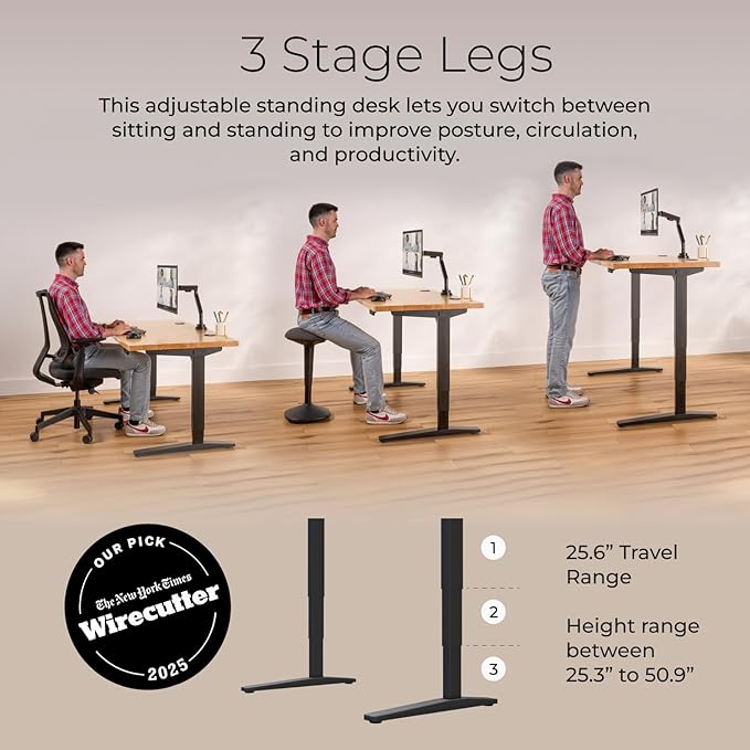 UPLIFTDESK V2 2-Leg Ash Gray Laminate Wood Standing Desk – Adjustable Height, Advanced 1-Touch Memory Keypad, Under Desk Cable Management, Wire Grommets & Rocker Board (Black -Frame, 72 x 30 inch)