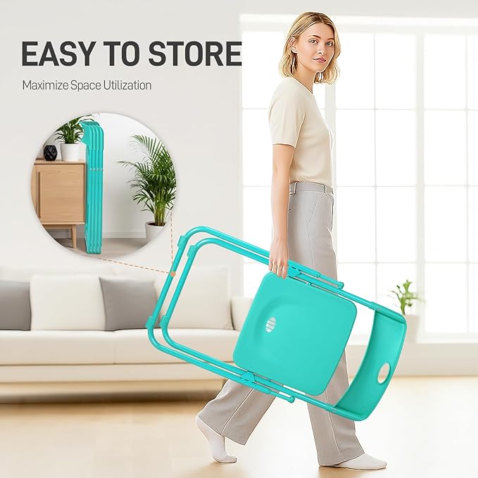 Karl home 6 Pcs Folding Chair, 300LBS Lightweight Foldable Plastic Chair, Reinforced Metal Frame Easy to Fold & Store for Indoor & Outdoor, Wedding, Party, Meeting Room, Patio and Garden, Mint Green