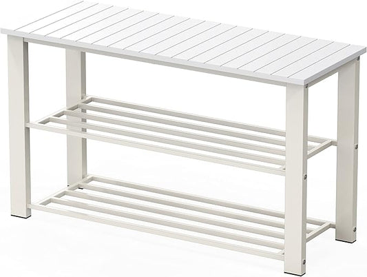 Simple Houseware Wood Top Shoe Storage Bench for Entryway, White