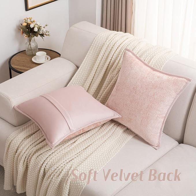 FUTEI Pink Chenille Throw Pillow Covers 26x26 Inch Set of 2,Soft Cozy Bound Edge Design Euro Pillow Sham,Home Decor for Couch Bed Living Room