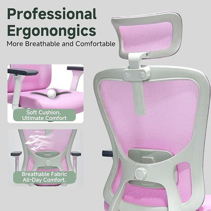 Ergonomic Office Chair - 350LB Mesh Office Chair with Adjustable Lumbar, High Back Computer Desk Chair with 3D Armrests, Comfy Chair with 2D Headrest & Tilt Function for Study, Work, Gaming