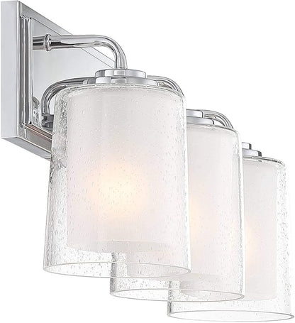 Possini Euro Design Mabelle Modern Wall Light Chrome Silver Hardwired 22 1/2" Wide 3-Light Fixture Mounted Clear Seedy Outer Frosted Glass Inner Bathroom Vanity Mirror House Home Hallway Room Decor