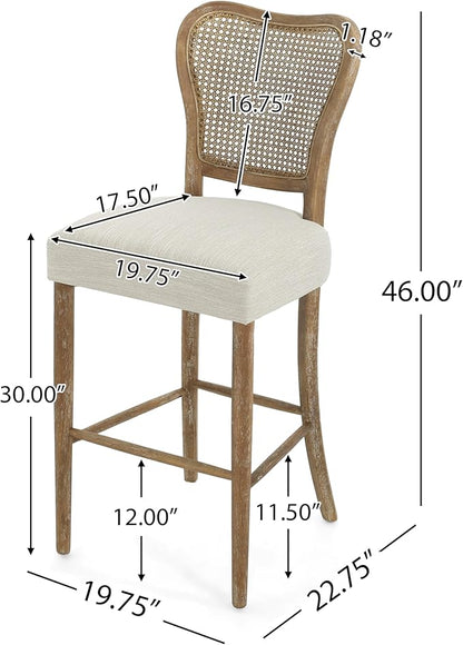 Christopher Knight Home Collda Modern Upholstered Barstools, Wicker Backrest, Vintage Classic Style for Home Bar, Living Room, Kitchen Counter (Set of 2), Dark Brown+Beige