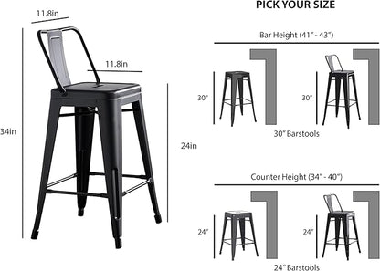 AC Pacific 24” Metal Barstool Set of 2 – Country Rustic Style with Low Back, Lightweight & Sturdy Build, Easy Assembly – Black Matte