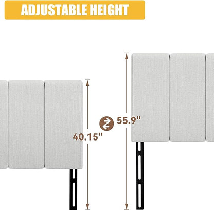 Yongchuang Upholstered Headboard Queen Size Head Board for Queen/Full Bed Adjustable Height Panel Headboards Grayish White Linen