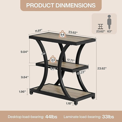 Tribesigns End Table with Storage, 3-Tier Side Table with Geometric Metal Design, Industrial Nightstand for Small Spaces, Living Room, Bedroom, Study Room (1, Grey)