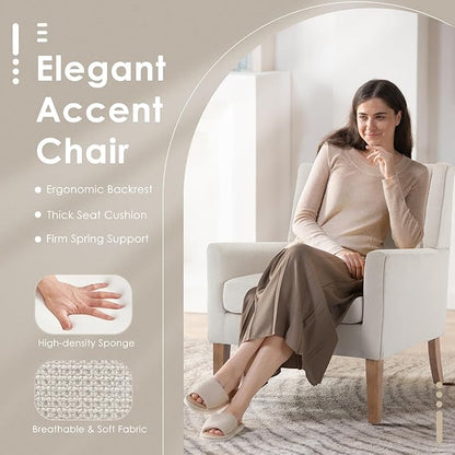 COLAMY Modern Wingback Living Room Chair Set of 2, Upholstered Fabric Accent Armchair, Single Sofa Chair with Lounge Seat and Wood Legs for Bedroom/Office/Reading Spaces, Beige