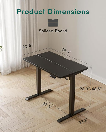 CubiCubi 40 x 24 Inches Electric Standing Desk, Height Adjustable Sit to Stand Desk, Home Office Table with Splice Board, Black