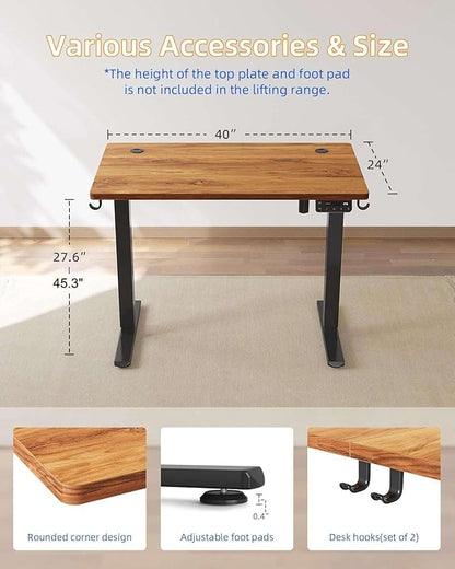 YIHAYO Electric Standing Desk, 40 x 24 Inches Stand Up Desk with Splice Board, Adjustable Height Desk, Computer Desk for Home Office, Black Frame/Rustic Brown Top