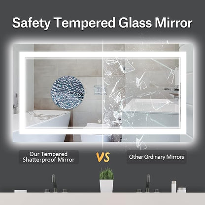 60x28 Inch LED Bathroom Mirror with Lights, Backlit and Front Lighted Bathroom Vanity Mirrors for Wall, Anti-Fog/Dimmable/Memory/Shatterproof/ETL Listed