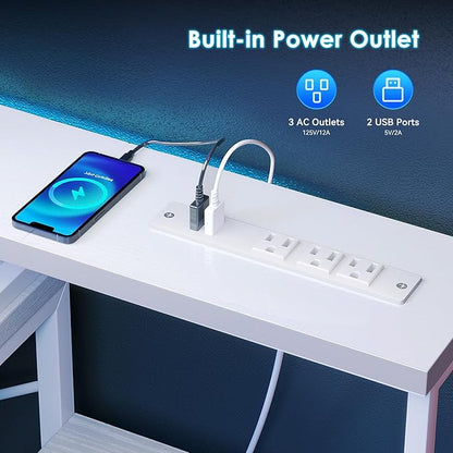ODK 55 Inch Gaming Computer Desk with Power Outlets and 4 Drawers, Large Home Office Desk with Monitor Stand, Printer Shelf and Storage Shelves for Gaming or Bedroom Setup, White