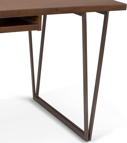 SIMPLIHOME Ryder SOLID WOOD Modern Industrial 66 inch Wide Writing Office Desk in Natural Aged Brown for the Office Desk, Writing Table, Workstation and Study Table