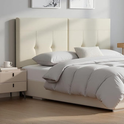 Queen Headboard Only with Adjustable Metal Legs, Faux Leather Upholstered Headboard Queen Size, Modern Stylish Headboard with Sunken Dot Design, Sturdy Bed Headboard for Bedroom, Ivory