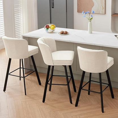 Swivel Counter Height Bar Stools Set of 4, 30'' Modern Barstools with Backs and Metal Legs, Upholstered Bar Chairs, Beige, Fabric Stools for Kitchen Island Chairs