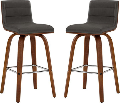 Armen Living Vienna 26" Swivel Counter Stool in Walnut Wood Finish with Gray Faux Leather - Set of 3