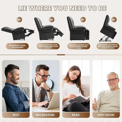 Large Dual Motor Power Lift Recliner Chair with Massage and Heat for Elderly People, Infinite Position,USB Ports and Remote Control,Breathable Leather (Black)
