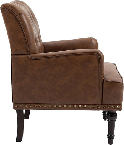 UIXE PU Leather Accent Chairs Set of 2, Modern Upholstered Armchair for Living Room, Comfy Arm Chair Single Sofa Reading Seat with Wooden Legs for Office Home Bedroom - Brown