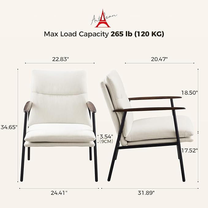 Art Leon Accent Chair- Mid Century Modern Accent Chairs Upholstered Fabric Reading Bedroom Chair Side Sitting Chair with Metal Frame Armchairs for Living Room, Bedroom, Guest Room Beige