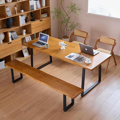 Modern Solid Wood Executive Desk – Spacious and Minimalist Home Office Workstation Perfect for Writing and Professional Use (Light Brown, 47in)