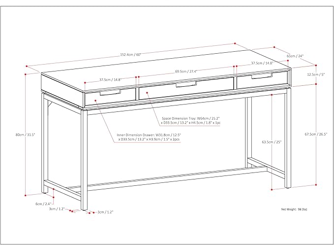 SIMPLIHOME Banting Desk - 60-Inch Wide Solid Hardwood and Metal Writing Desk in Walnut Brown, Modern Industrial Home Office Computer Table for Study with 2 Drawers and Flip-Down Keyboard Tray