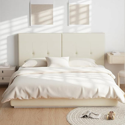 Upholstered King Size Headboard, Headboard King with Sturdy Metal Legs, Tufted Upholstery Design Bed Headboards with Adjustable Width & Height (Ivory)