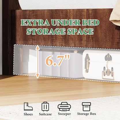 AMERLIFE King Size 51.2" Wood Bed Frame, Rustic Platform Bed with Spliced Headboard, Wood Slats Support/Noiseless/Reclaimed Barnwood//No Box Spring Needed