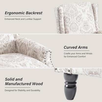Recliner Chair, Upholstered Wingback Floral Pushback Armchair with Adjustable Backrest & Footrest, Comfy Accent Chair Reading Single Sofa for Small Spaces, Living Room, Bedroom (Beige, Set of 1)