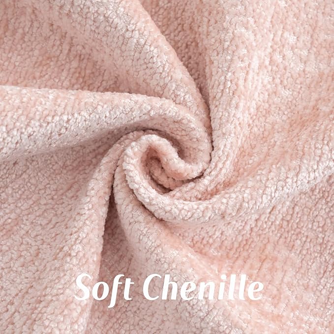 FUTEI Pink Chenille Throw Pillow Covers 26x26 Inch Set of 2,Soft Cozy Bound Edge Design Euro Pillow Sham,Home Decor for Couch Bed Living Room