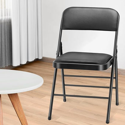 cyclone sound 2 Pack Folding Chairs with PU Padded Cushion and Back, Commercial Grade Metal Chairs with Comfortable PU Leather Cushion for Home and Office, for Indoor and Outdoor Events (2, Black-PU)