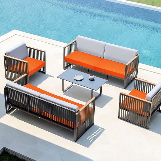 Easy-Going Waterproof Patio Cushion Covers 22x20x4 inch 2 Pack Replacement Non-Slip Outdoor Seat Cushion Slipcover with Zipper. Orange