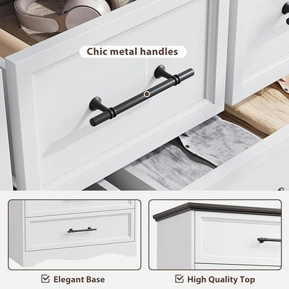 White Farmhouse Dresser for Bedroom, Modern 7 Chest of Drawers, 47" Wide Chest of Drawers w/Brushed Metal Handle, Wood Dresser TV Stand and Storage Cabinet for Bedroom, Living Room, Hallway