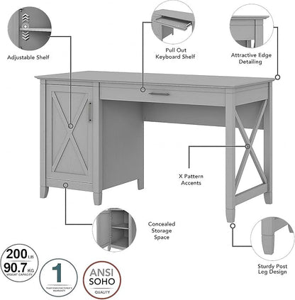 Bush Furniture Key West 54W Computer Desk with Storage and 2 Drawer Lateral File Cabinet in Cape Cod Gray