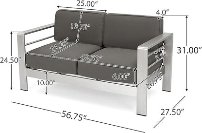 Christopher Knight Home Cape Coral Outdoor Aluminum Chat Set with Fire Table, Khaki / Light Grey