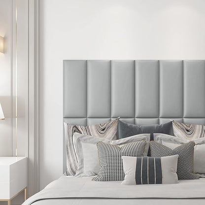 Art3d Peel and Stick Headboard for Twin in Grey, Pack of 4 Panels Sized 9.85" x 23.62", 3D Wall Panel, Upholstered