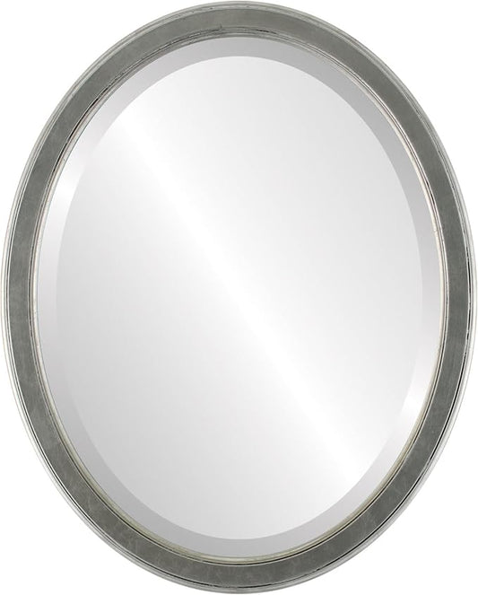 OVALCREST Oval Beveled Wall Mirror for Home Decor - Toronto Style - Silver Leaf with Black Antique - 26" x 22"