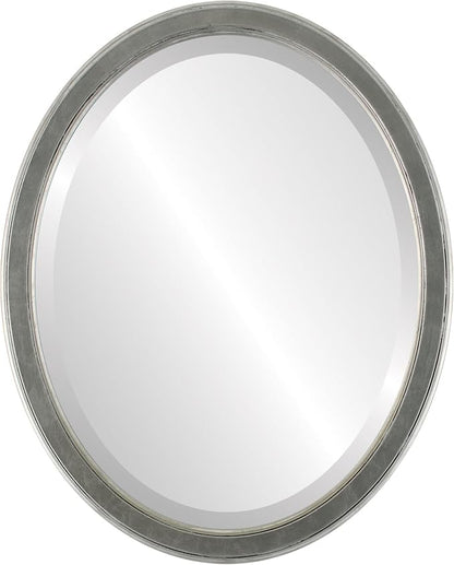 OVALCREST Oval Beveled Wall Mirror for Home Decor - Toronto Style - Silver Leaf with Black Antique - 18" x 14"